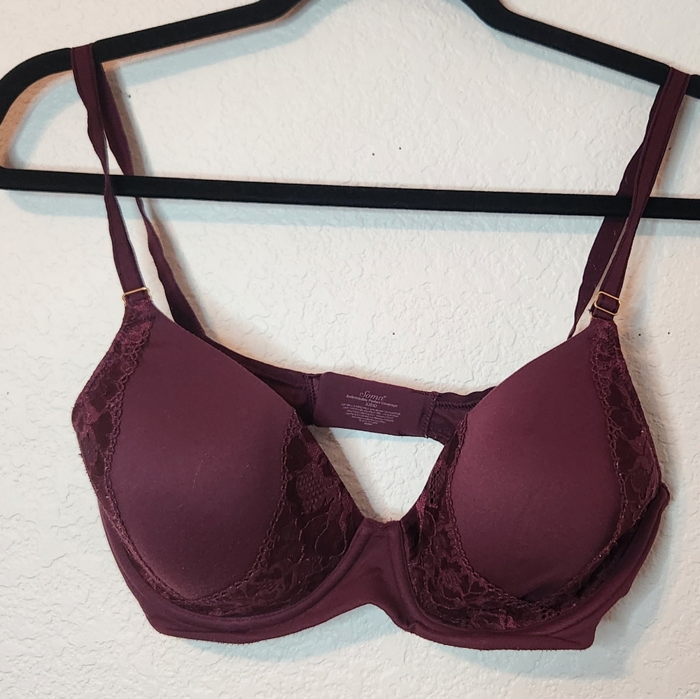 Soma‎ Women's Embraceable Perfect Coverage Bra Maroon, Size 32DD
